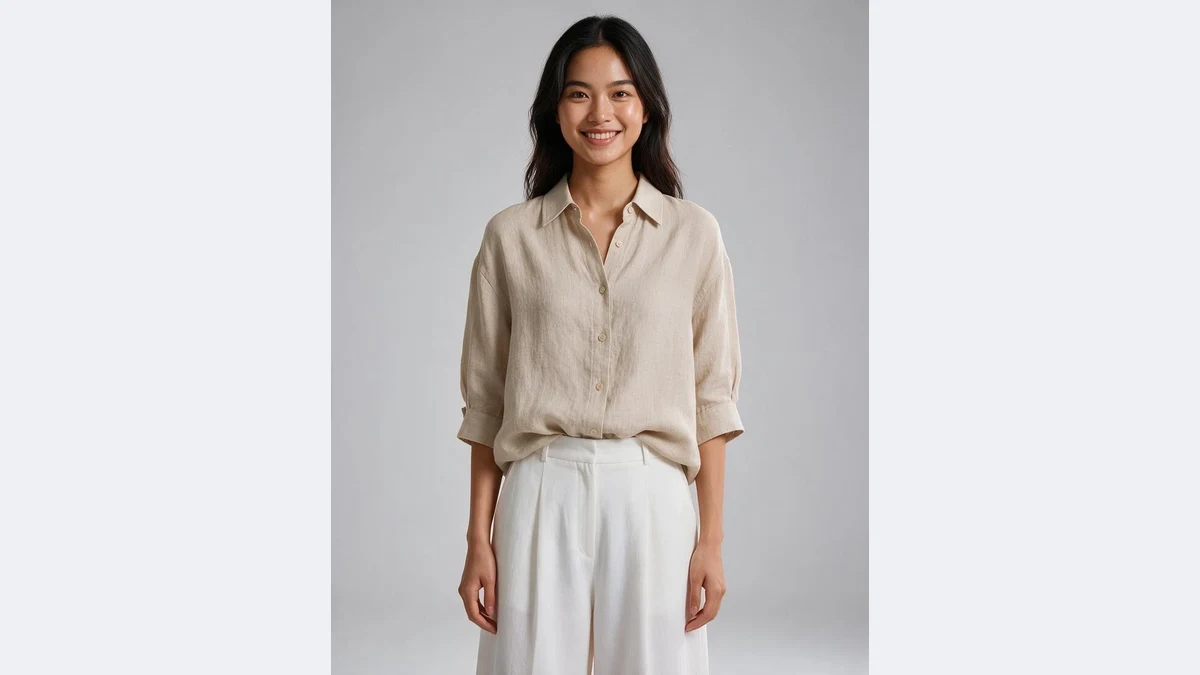 只换模特不换衣服:亚麻衬衫图换成东南亚模特前后对比